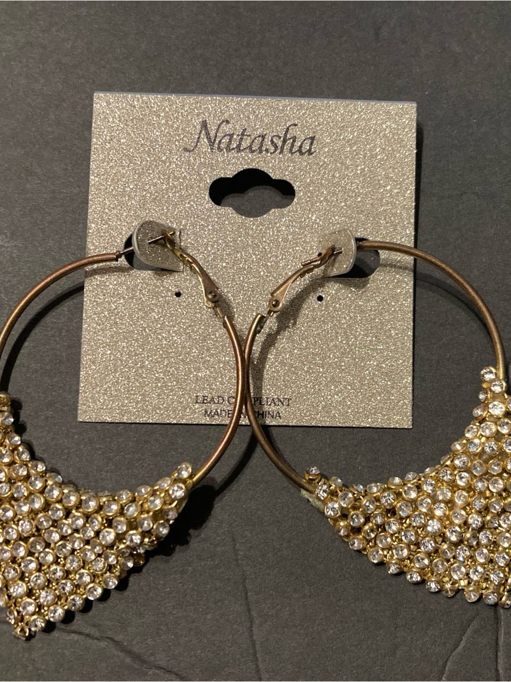 Natasha Couture Gold Crystal Pavé Hoop Earrings